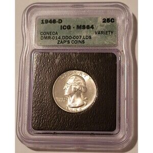 1946 D Washington Quarter Coneca DMR-014 Ddo-007 LDS MS64 ICG